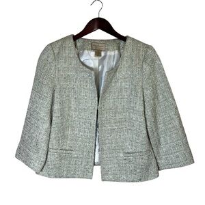 VTG Green Tweed Topper Jacket Blazer Open-Front 3/4 Sleeve Sz 10 Boxy Preppy Wmn